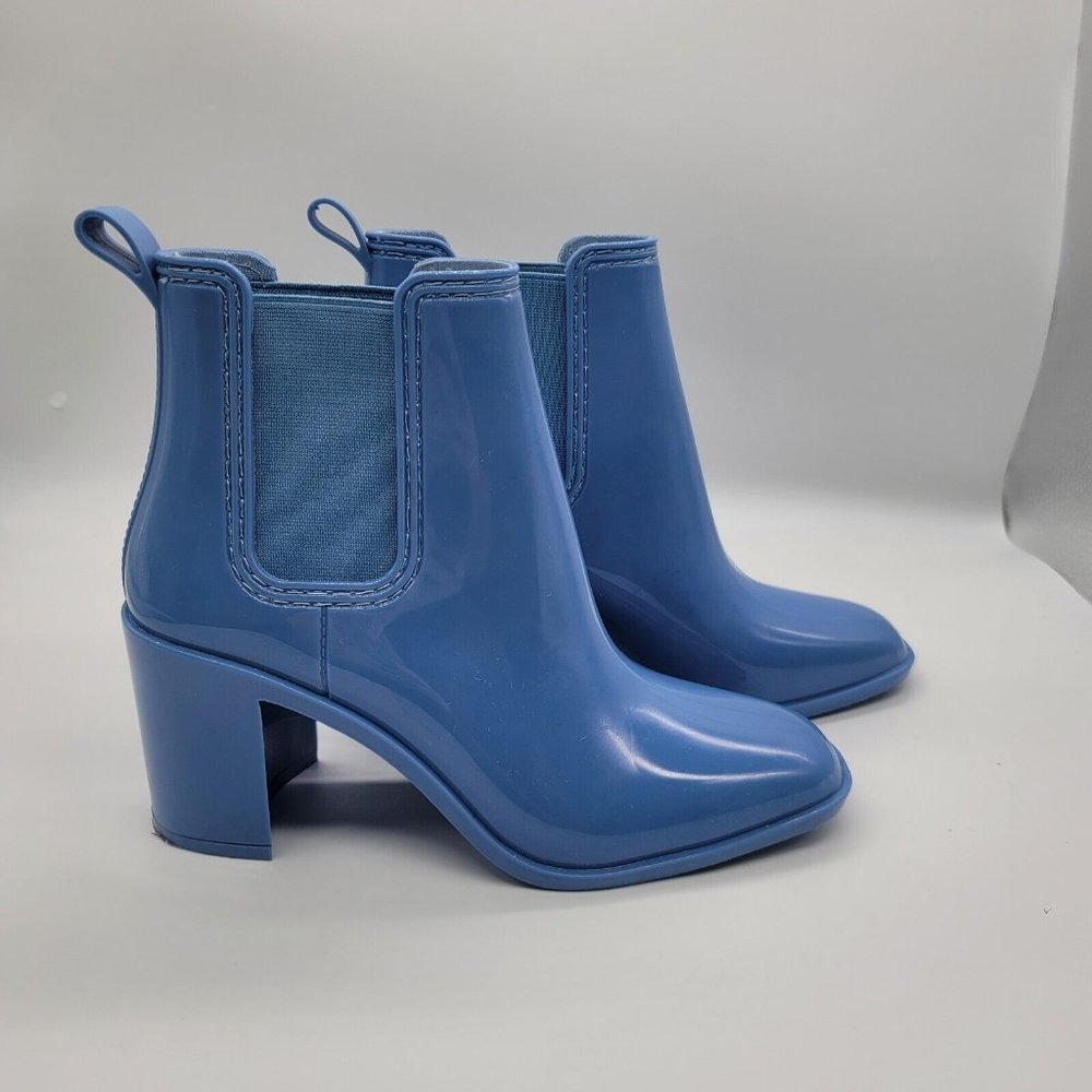 Jeffrey Campbell Womens Hurricane Rain Boots Bright Blue Chunky Heel Size 8 NWOB